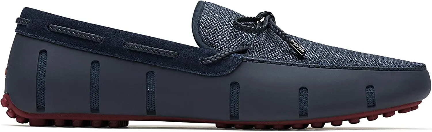 SWIMS Mens Loafers, Braided Lace Shoes for Men, Casual Beach Loafer, Comfortable Summer Shoe, Stylish Lightweight Walking Footwear, Quick Dry Breathable Eco Friendly Footbed (Navy/Red,10.5)