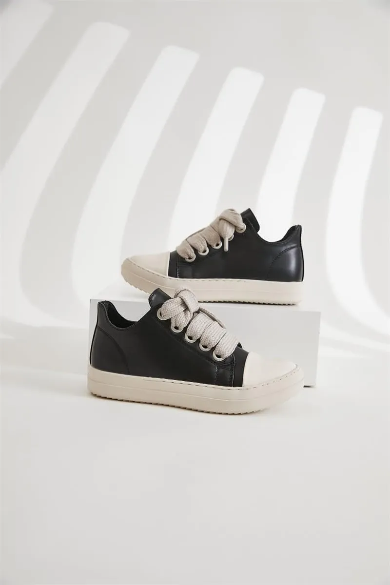 Thick Laces Walking Shoes PU Leather Walking Cute Sneakers for Women Y2K Shoes Platform Chunky Style Casual Thick Sole