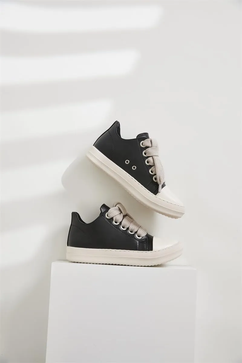 Thick Laces Walking Shoes PU Leather Walking Cute Sneakers for Women Y2K Shoes Platform Chunky Style Casual Thick Sole