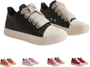 Thick Laces Walking Shoes PU Leather Walking Cute Sneakers for Women Y2K Shoes Platform Chunky Style Casual Thick Sole