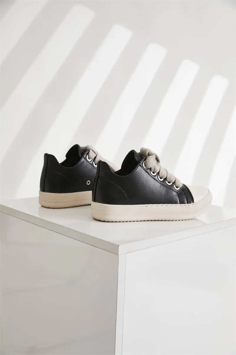 Thick Laces Walking Shoes PU Leather Walking Cute Sneakers for Women Y2K Shoes Platform Chunky Style Casual Thick Sole
