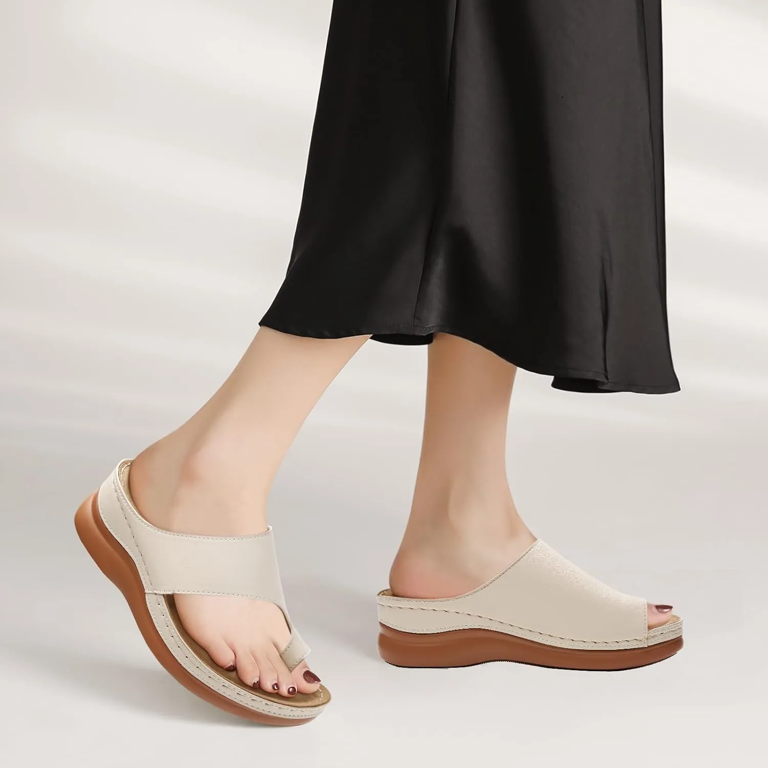 Tilocow Sandals Women Wedge Shoes - Orthopedic Comfortable Arch Support Platform Sandals for Women Wedge Summer Dressy Flip Flop Casual Bunion Breathable Shoes