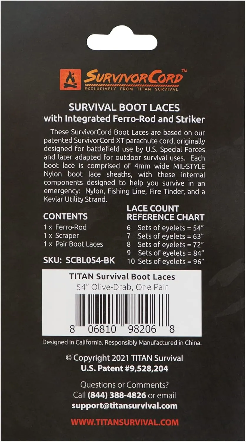 TITAN Survival Boot Laces Heavy Duty for Outdoor & Tactical Use - Patented SurvivorCord XT Paracord Shoe Laces