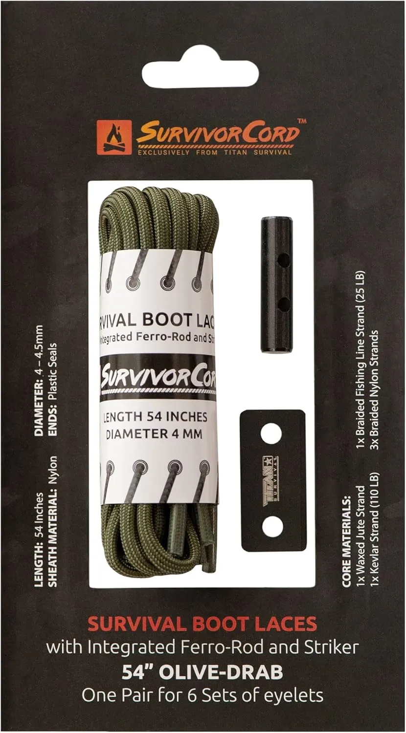 TITAN Survival Boot Laces Heavy Duty for Outdoor & Tactical Use - Patented SurvivorCord XT Paracord Shoe Laces