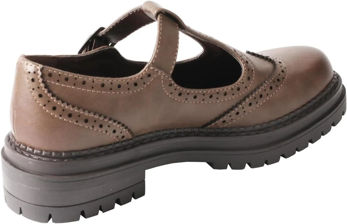 TMA EYES Chunky Platform T-Strap Hollowed-Out Loafer Vintage Round Toe Women's Single Shoes
