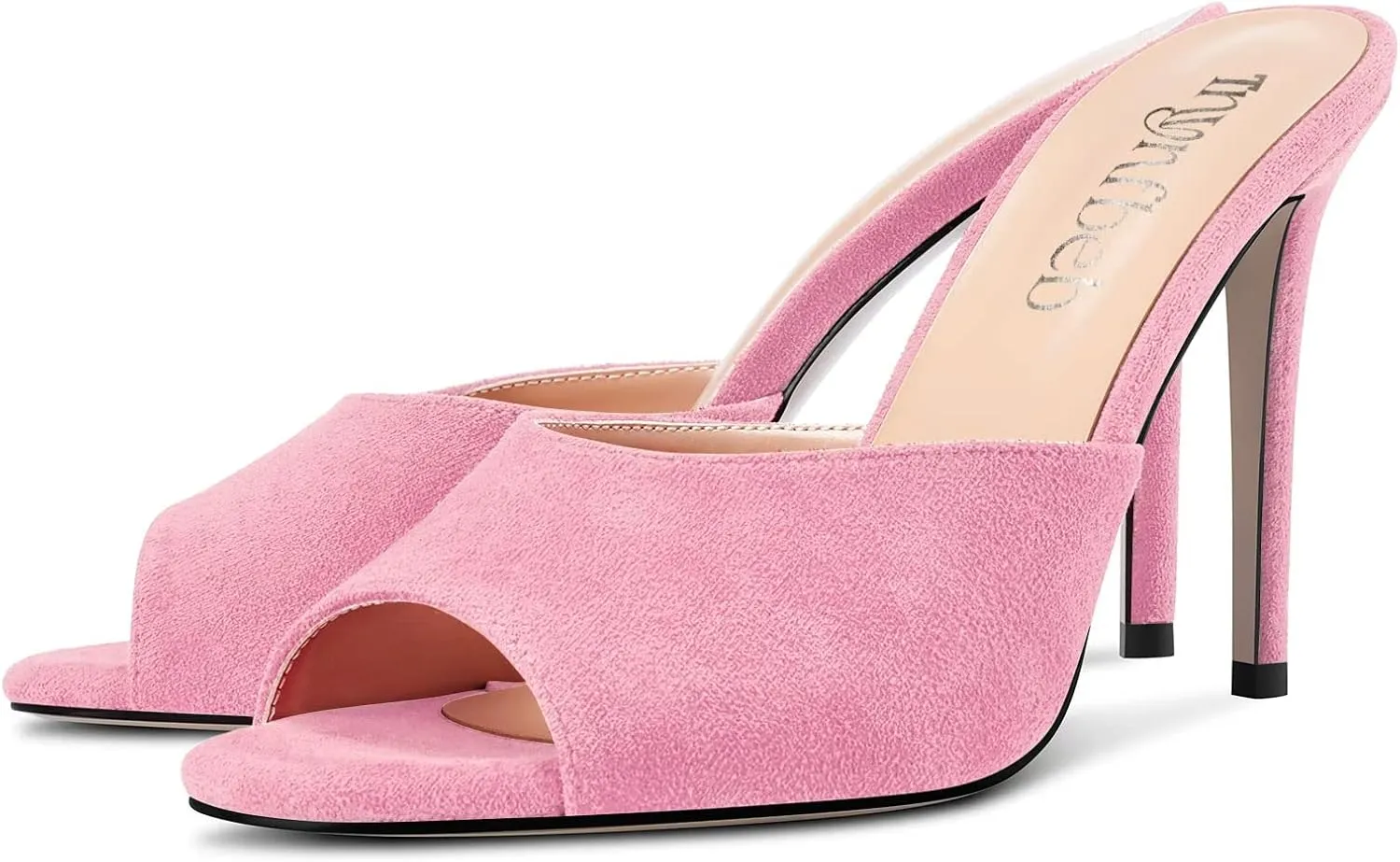 TNYNFBEB Women Stiletto High Heel Peep Open Toe Sandals Slingback Slip-on Wedding Office Cute Basic Classic 3.9 Inches Heels