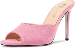 TNYNFBEB Women Stiletto High Heel Peep Open Toe Sandals Slingback Slip-on Wedding Office Cute Basic Classic 3.9 Inches Heels