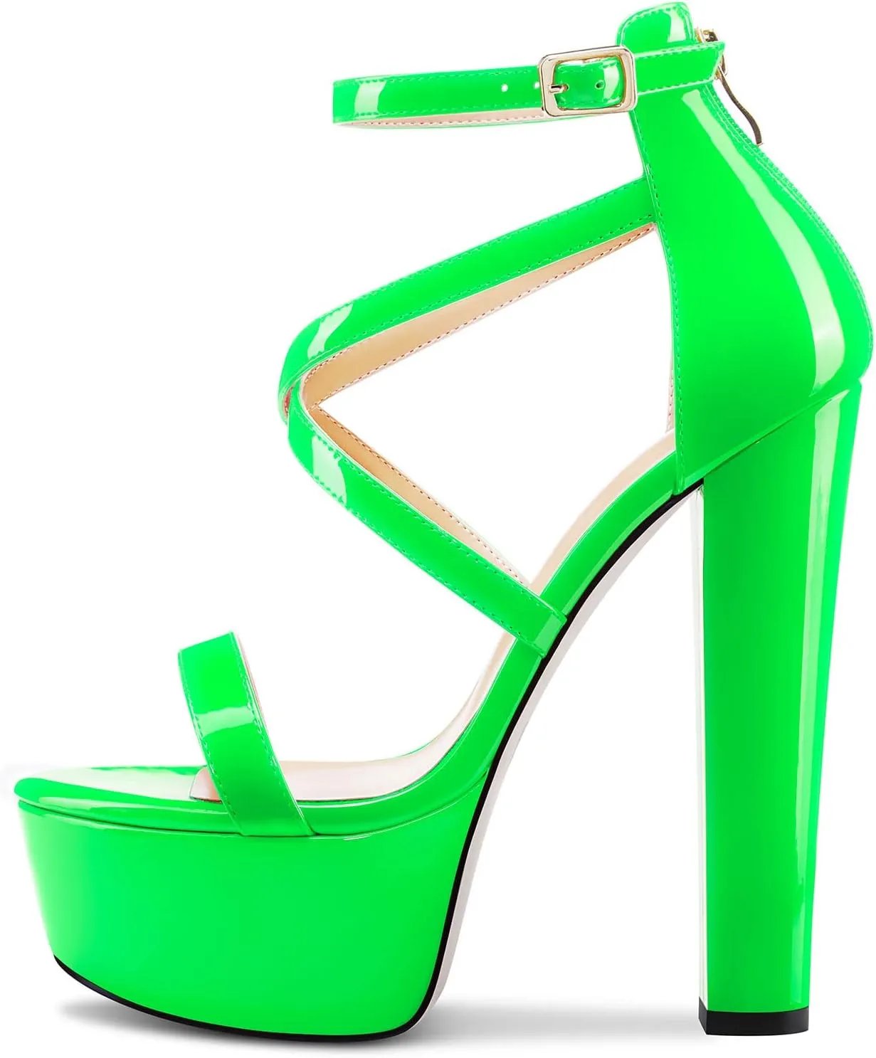 TNYNFBEB Womens Chunky Block High Platform Heel Peep Open Toe Sandals Cross-Strap Zipper Party Basic Classic 5.9 Inches Heels
