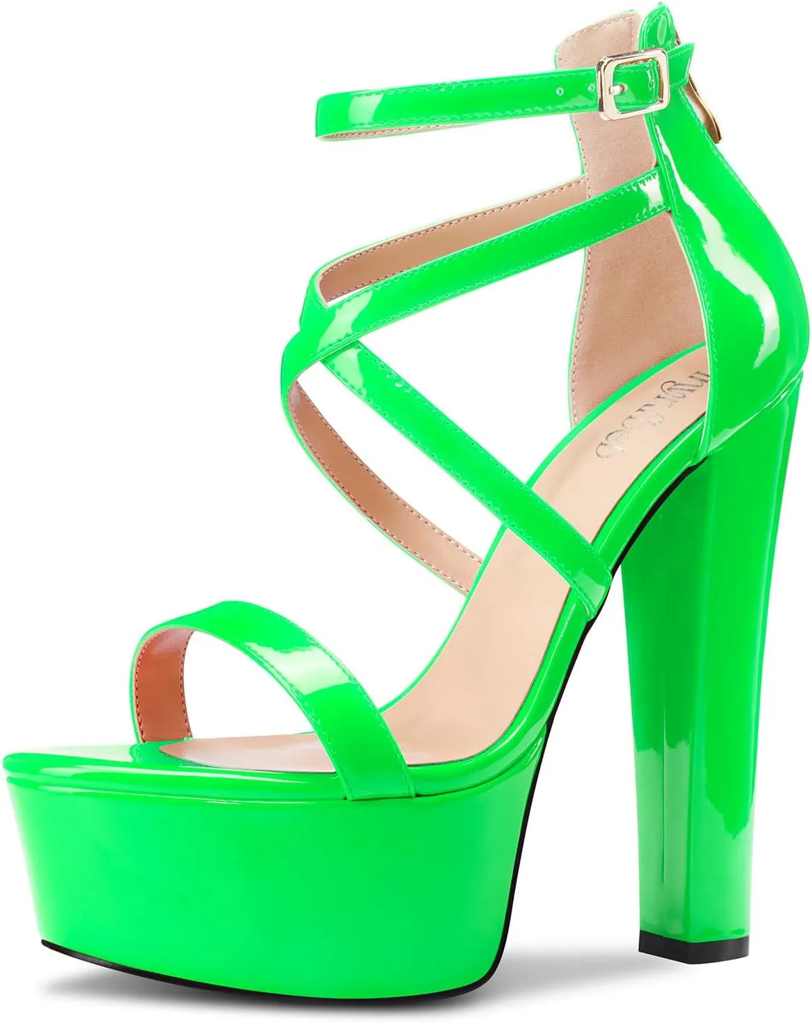 TNYNFBEB Womens Chunky Block High Platform Heel Peep Open Toe Sandals Cross-Strap Zipper Party Basic Classic 5.9 Inches Heels