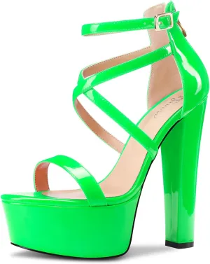 TNYNFBEB Womens Chunky Block High Platform Heel Peep Open Toe Sandals Cross-Strap Zipper Party Basic Classic 5.9 Inches Heels
