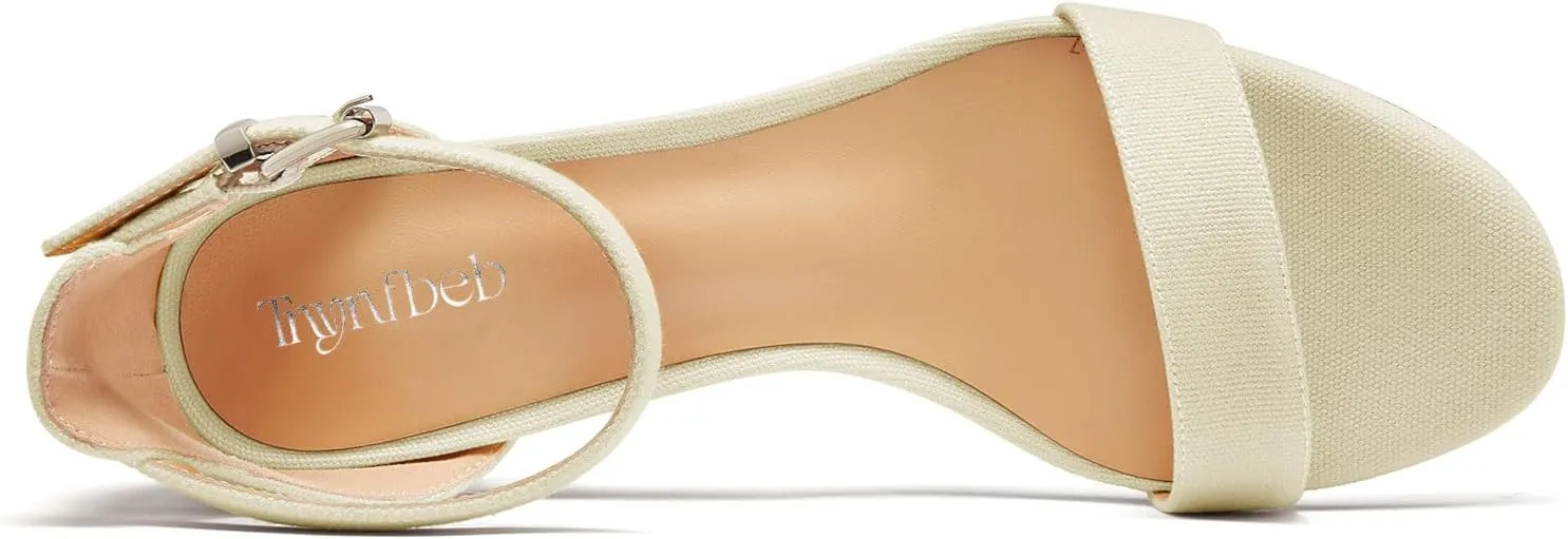 TNYNFBEB Womens Chunky Block Mid Heel Peep Open Toe Sandals Ankle Strap Buckle Prom Basic Classic Summer 3.2 Inches Heels
