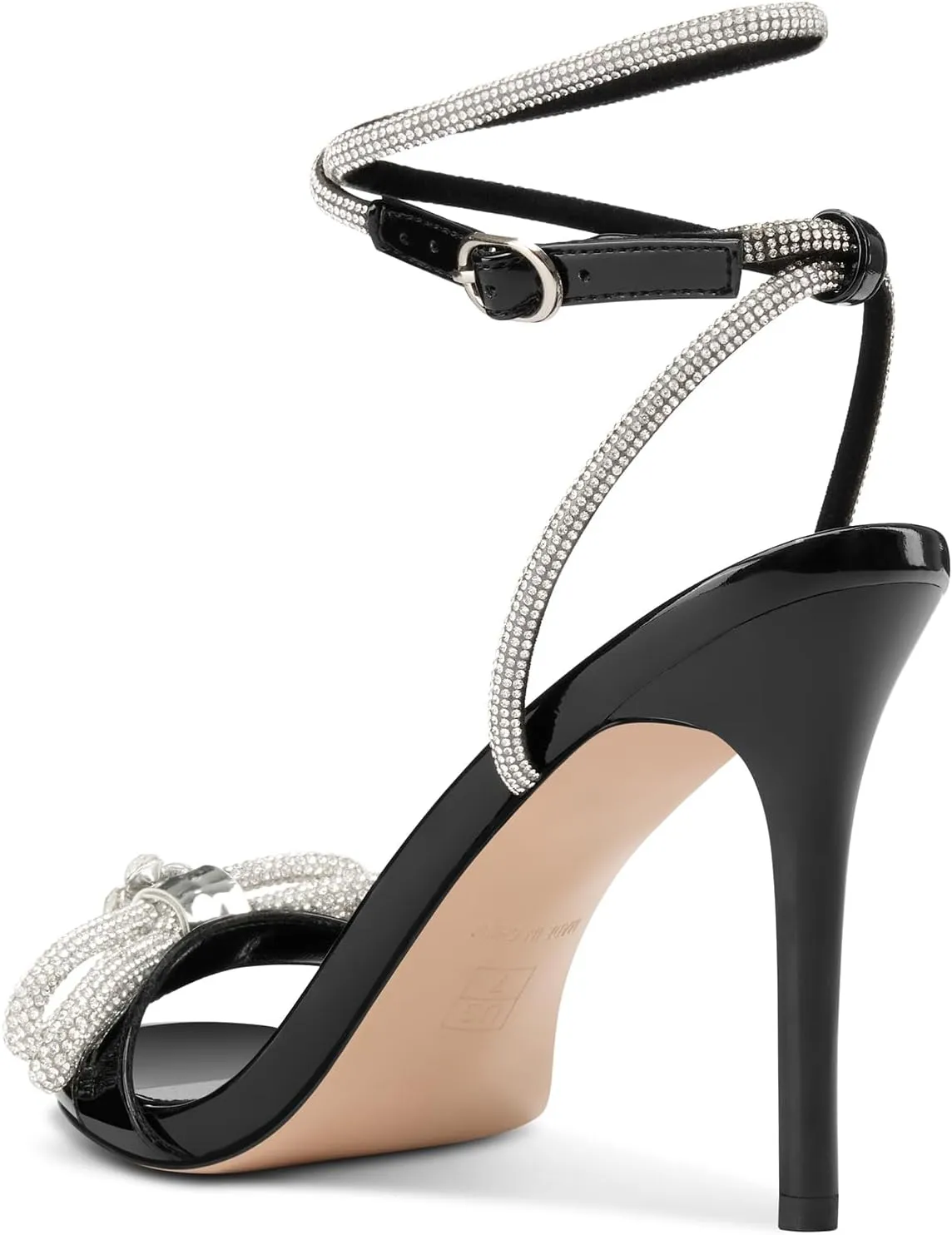 TNYNFBEB Womens Stiletto High Heel Open Toe Sandals Ankle Strap Buckle Rhinestone Crystal Bow-knot Prom Dress Summer 3.9 Inches Heels