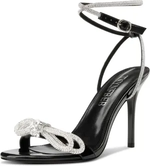 TNYNFBEB Womens Stiletto High Heel Open Toe Sandals Ankle Strap Buckle Rhinestone Crystal Bow-knot Prom Dress Summer 3.9 Inches Heels