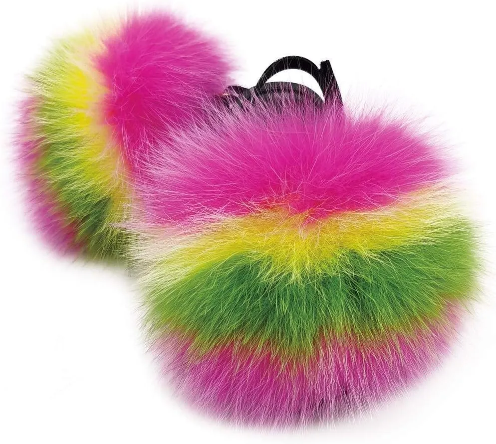 Toddler Fur Slides with Back Strap Kid's Furry Stylish Slippers Girl's Fluffy Fur Sandals Children's Flat PVC Soles Outdoor Open Toe Furry Shoes