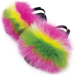 Toddler Fur Slides with Back Strap Kid's Furry Stylish Slippers Girl's Fluffy Fur Sandals Children's Flat PVC Soles Outdoor Open Toe Furry Shoes