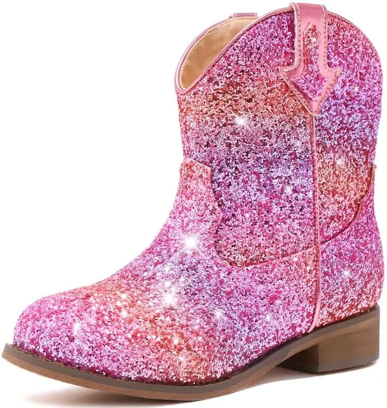 Toddler Girls Cowgirl Boots Western Glitter Cowboy Boot Ankle Boots Little Kids Big Kid Horse Riding Shoes Party Birthday Dress Up