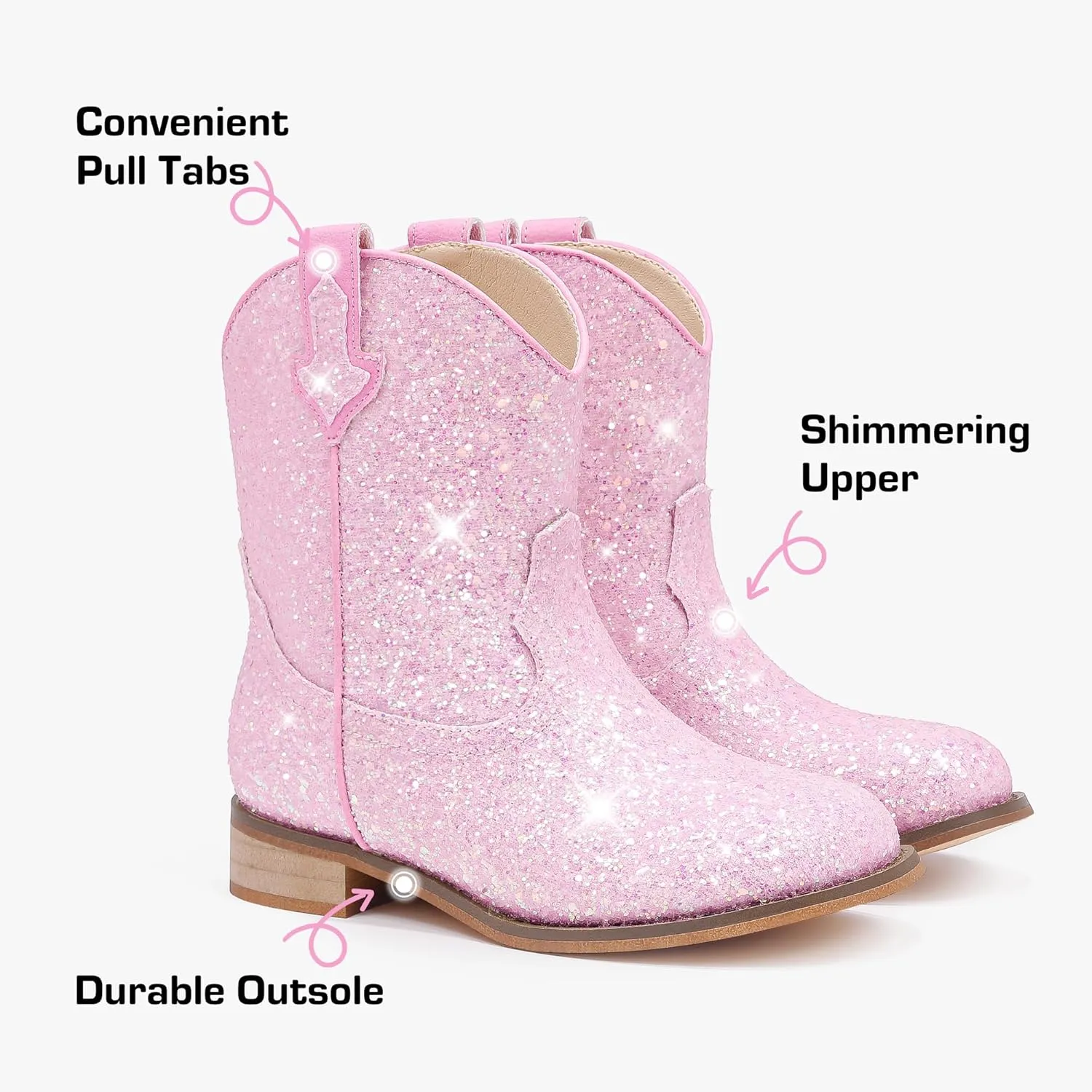 Toddler Girls Cowgirl Boots Western Glitter Cowboy Boot Ankle Boots Little Kids Big Kid Horse Riding Shoes Party Birthday Dress Up
