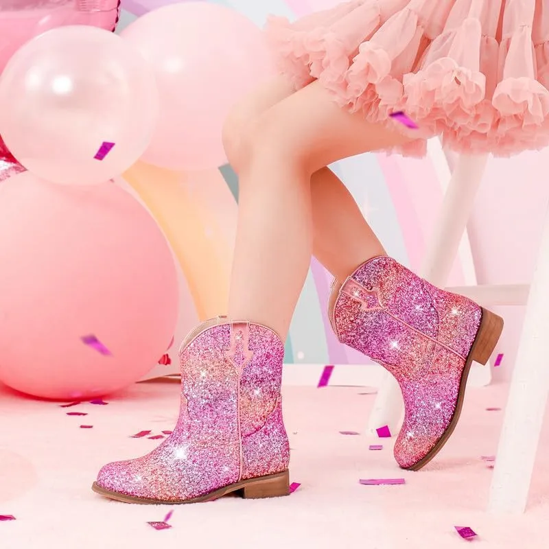 Toddler Girls Cowgirl Boots Western Glitter Cowboy Boot Ankle Boots Little Kids Big Kid Horse Riding Shoes Party Birthday Dress Up