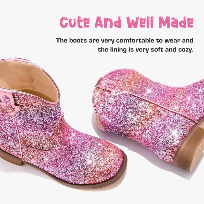 Toddler Girls Cowgirl Boots Western Glitter Cowboy Boot Ankle Boots Little Kids Big Kid Horse Riding Shoes Party Birthday Dress Up