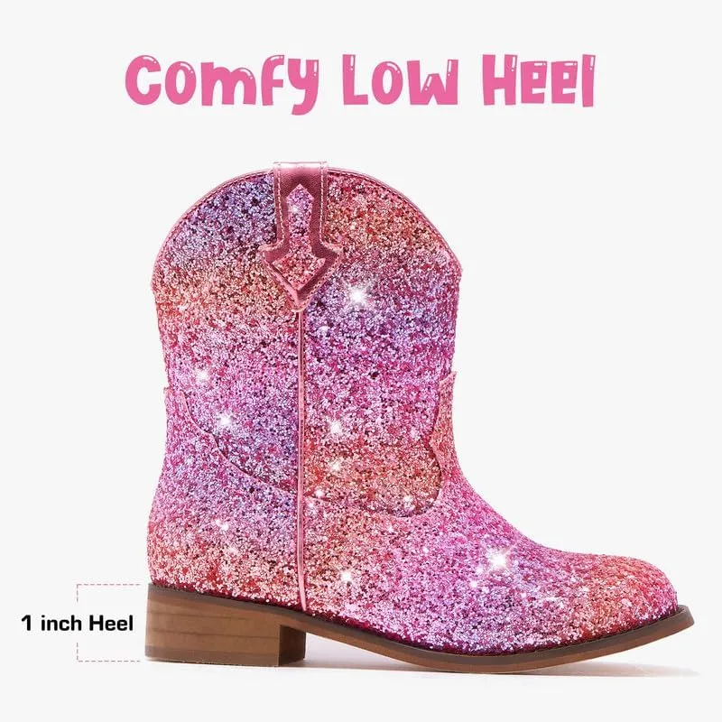 Toddler Girls Cowgirl Boots Western Glitter Cowboy Boot Ankle Boots Little Kids Big Kid Horse Riding Shoes Party Birthday Dress Up
