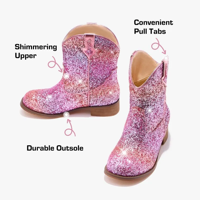 Toddler Girls Cowgirl Boots Western Glitter Cowboy Boot Ankle Boots Little Kids Big Kid Horse Riding Shoes Party Birthday Dress Up