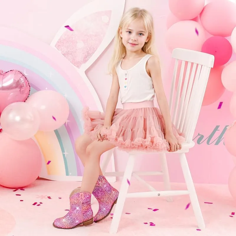 Toddler Girls Cowgirl Boots Western Glitter Cowboy Boot Ankle Boots Little Kids Big Kid Horse Riding Shoes Party Birthday Dress Up