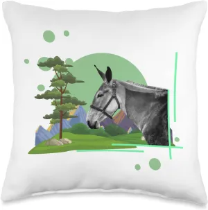 Trail Riding Mule and Mountains Throw Pillow