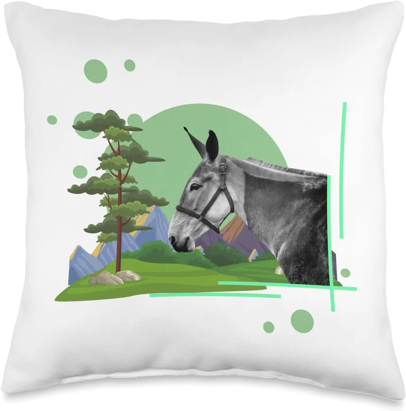 Trail Riding Mule and Mountains Throw Pillow