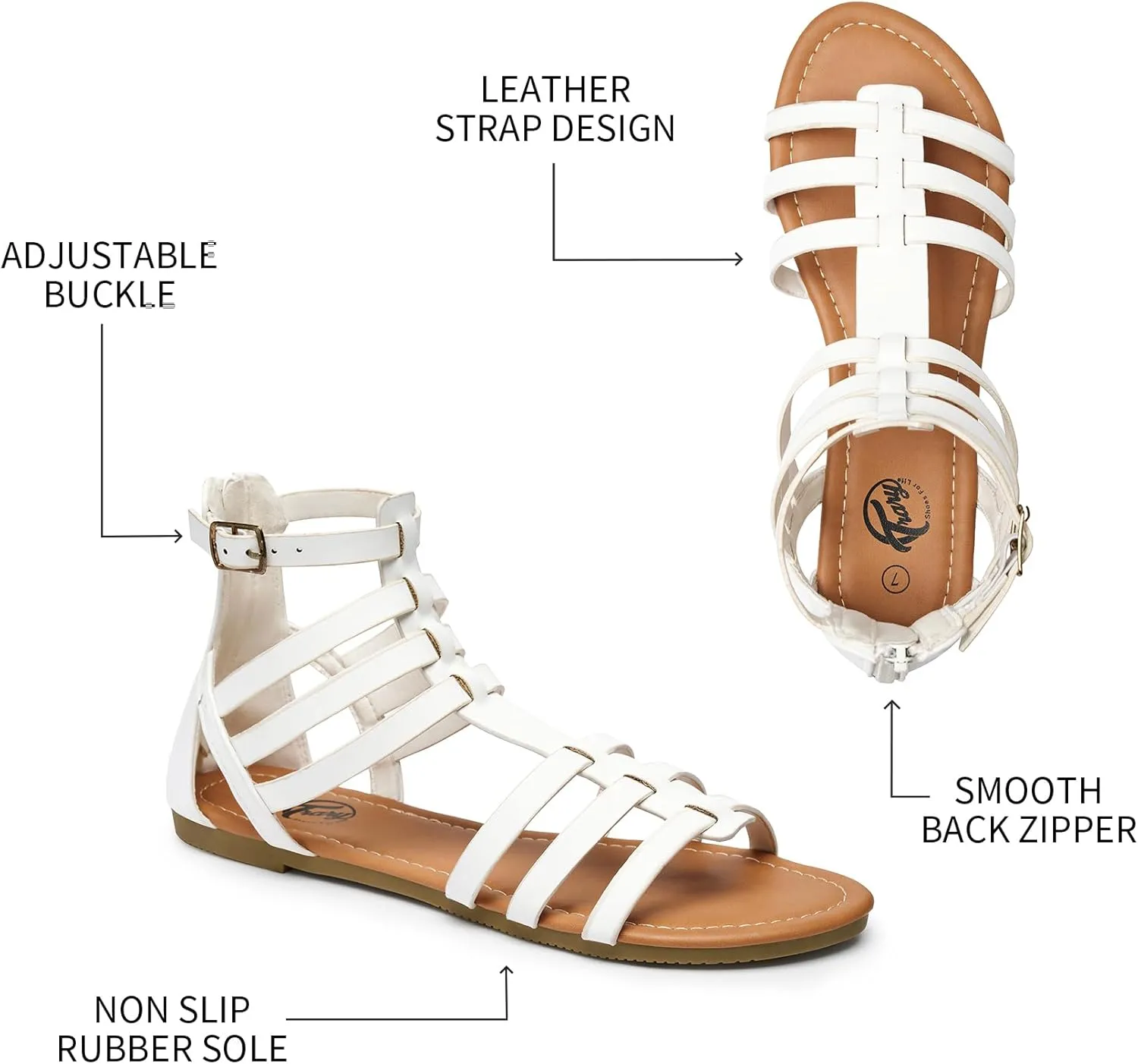 Trary Women's Sandal, Comfortable Gladiator Sandals Ankle Strap Flats Sandalias Para Mujer Beach Sandals Wide Width Open Toe Cross Strappy Sandals for Women Dressy Summer