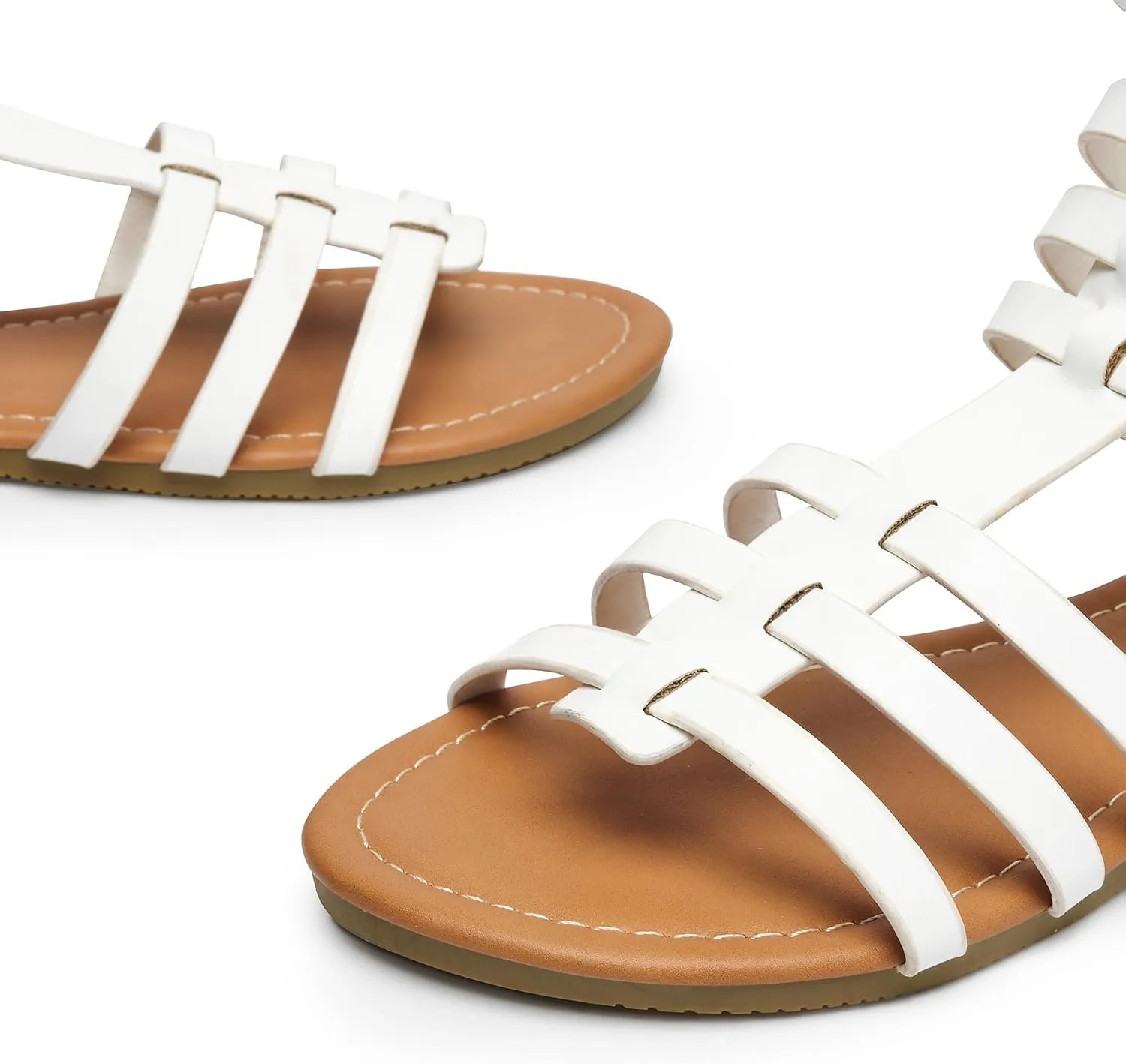Trary Women's Sandal, Comfortable Gladiator Sandals Ankle Strap Flats Sandalias Para Mujer Beach Sandals Wide Width Open Toe Cross Strappy Sandals for Women Dressy Summer