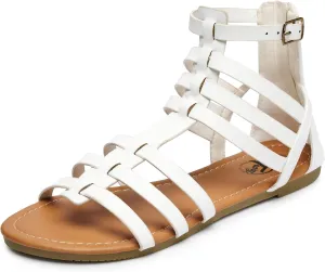 Trary Women's Sandal, Comfortable Gladiator Sandals Ankle Strap Flats Sandalias Para Mujer Beach Sandals Wide Width Open Toe Cross Strappy Sandals for Women Dressy Summer
