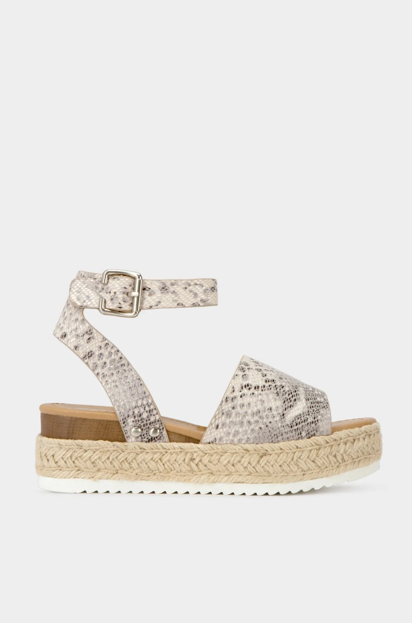 Trim Sole Topic Rubber Strap Beige Ankle Free shipping Casual Soda Extensive range Sandals Espadrilles Python