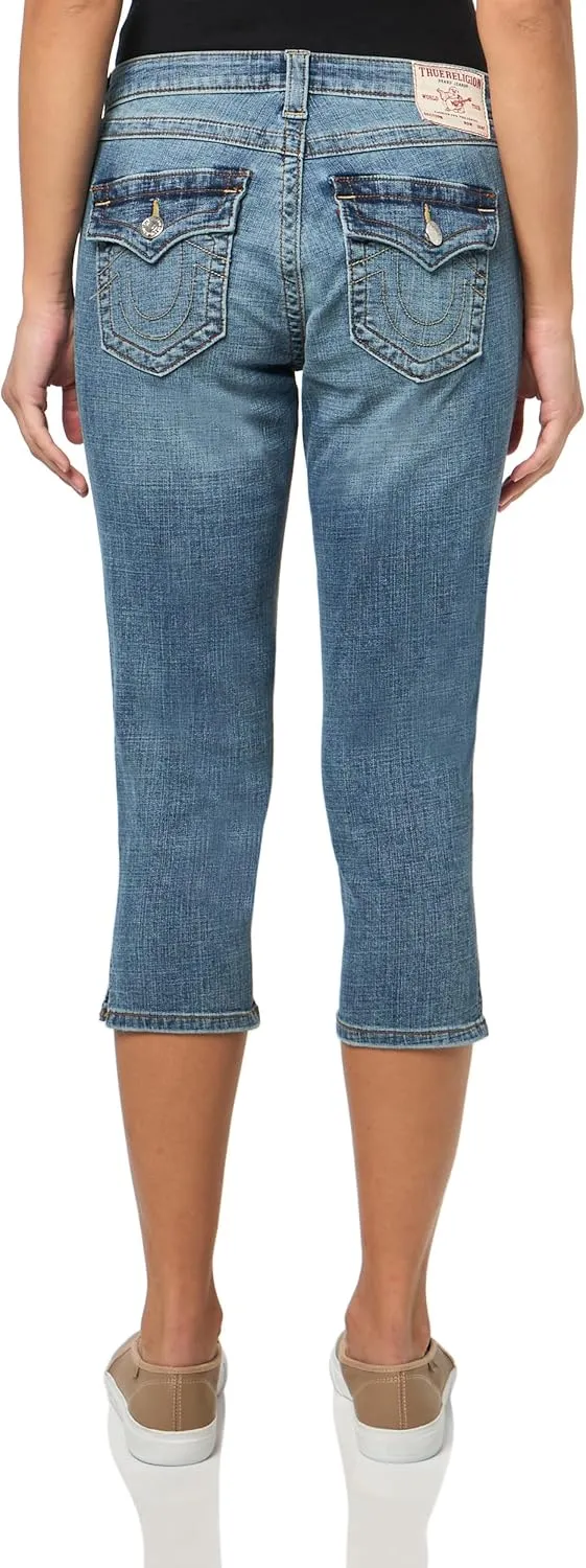 True Religion Women's Jennie Mid Rise Capri Flap Jeans - Stylish Flap Pocket