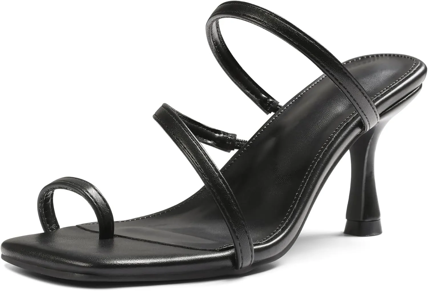Uacllcau Strappy Kitten Heels For Women Square Open Toe Low Heels Stiletto Heeled Sandals Sexy Fashion Party Dress Slip On Slides Womens Heels