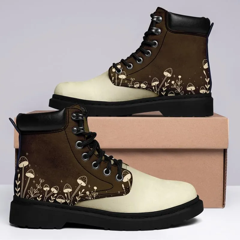 Unisex Mid-top Combat Boots for Men Women Lightweight Fashion Flower Ankle Boots Non-Slip Lace-Up Bootie for Girl