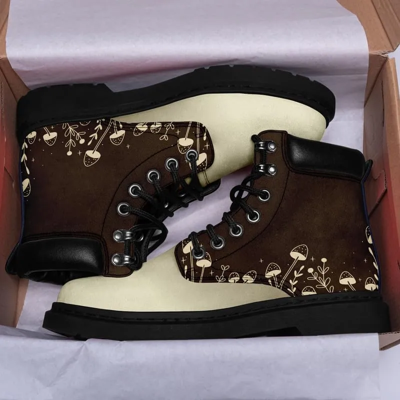 Unisex Mid-top Combat Boots for Men Women Lightweight Fashion Flower Ankle Boots Non-Slip Lace-Up Bootie for Girl