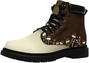 Unisex Mid-top Combat Boots for Men Women Lightweight Fashion Flower Ankle Boots Non-Slip Lace-Up Bootie for Girl