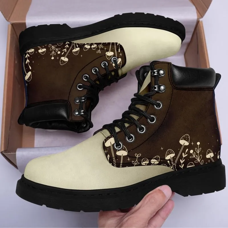Unisex Mid-top Combat Boots for Men Women Lightweight Fashion Flower Ankle Boots Non-Slip Lace-Up Bootie for Girl