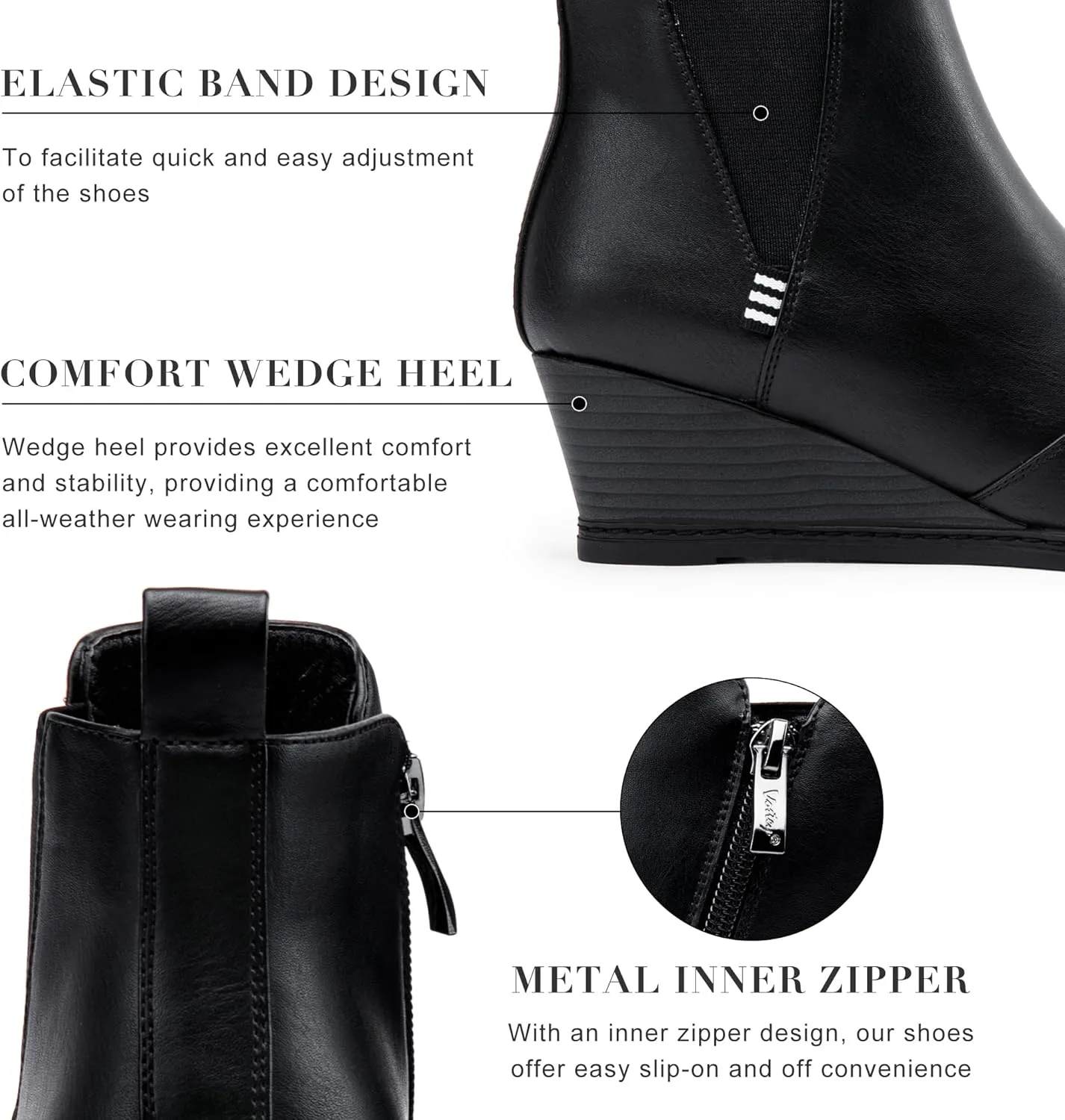 Vepose Women's Chelsea Ankle Boots Wedge Heel Booties Casual Shoes for Women