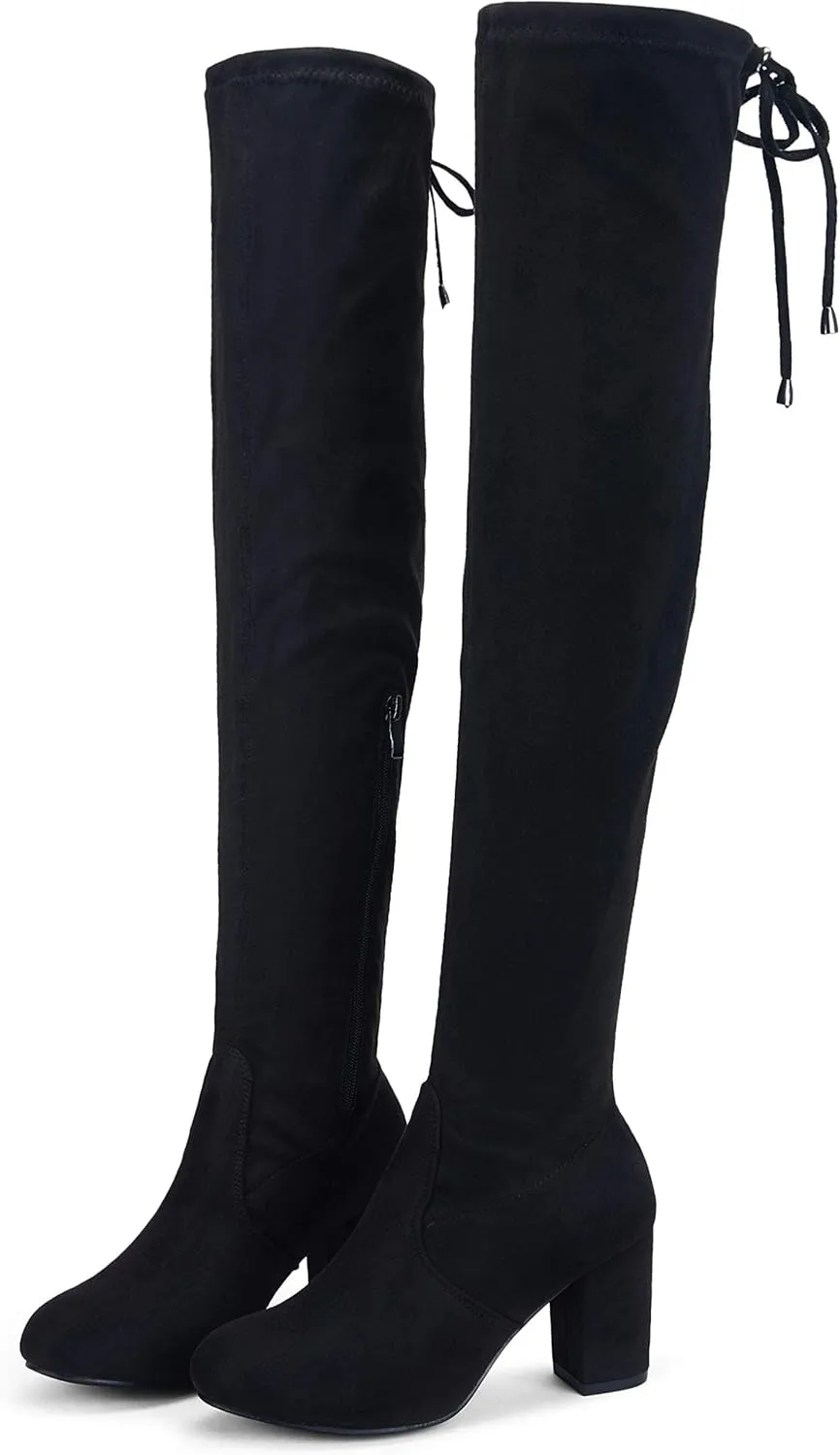 Vepose Women's Over The Knee High Boots Suede Thigh High Boot 3 Inch Chunky Heels Zipper Adjustable Opening Shoes