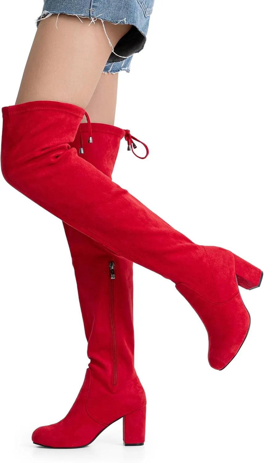 Vepose Women's Over The Knee High Boots Suede Thigh High Boot 3 Inch Chunky Heels Zipper Adjustable Opening Shoes
