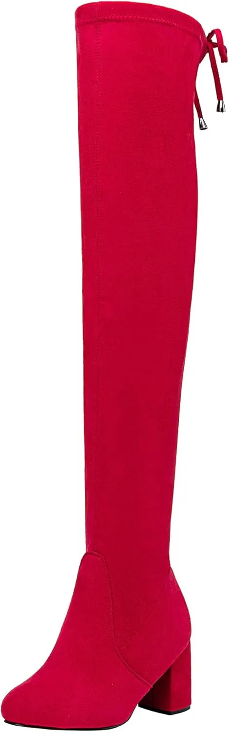 Vepose Women's Over The Knee High Boots Suede Thigh High Boot 3 Inch Chunky Heels Zipper Adjustable Opening Shoes