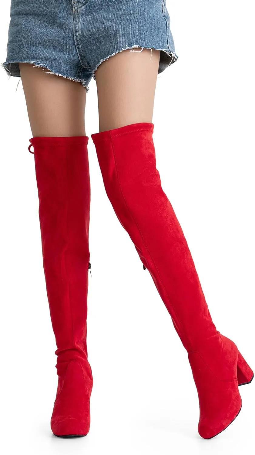 Vepose Women's Over The Knee High Boots Suede Thigh High Boot 3 Inch Chunky Heels Zipper Adjustable Opening Shoes