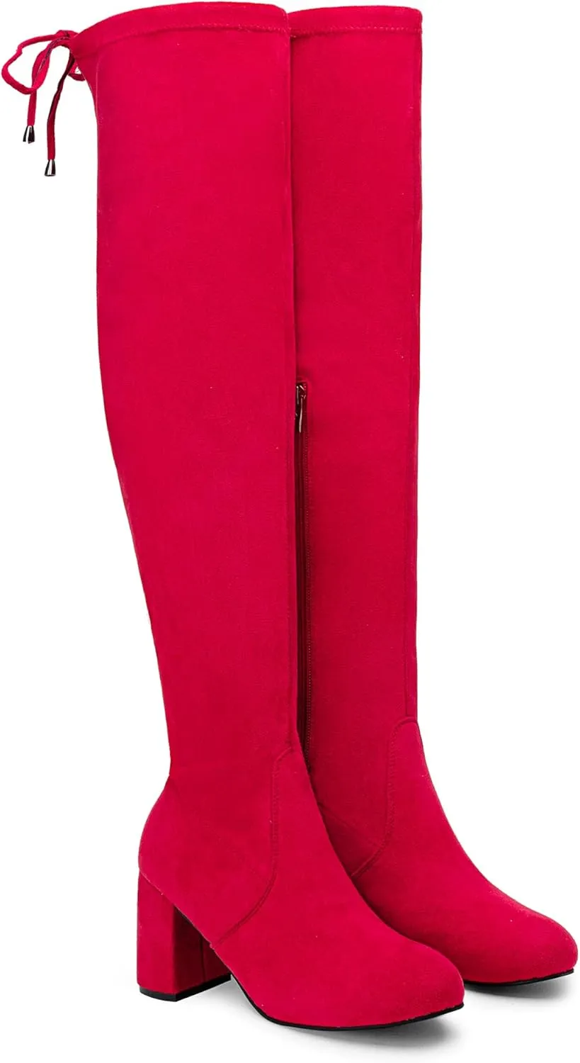 Vepose Women's Over The Knee High Boots Suede Thigh High Boot 3 Inch Chunky Heels Zipper Adjustable Opening Shoes