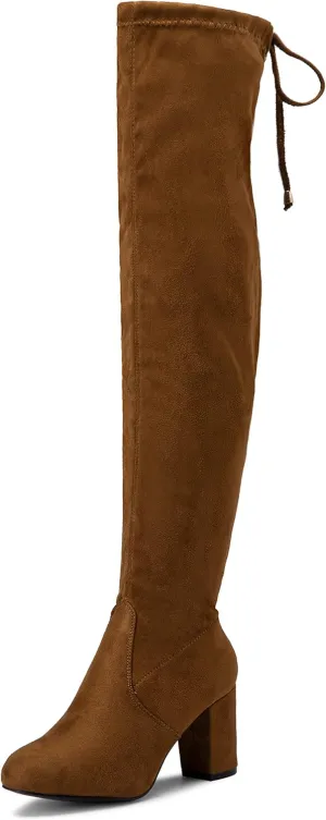 Vepose Women's Over The Knee High Boots Suede Thigh High Boot 3 Inch Chunky Heels Zipper Adjustable Opening Shoes