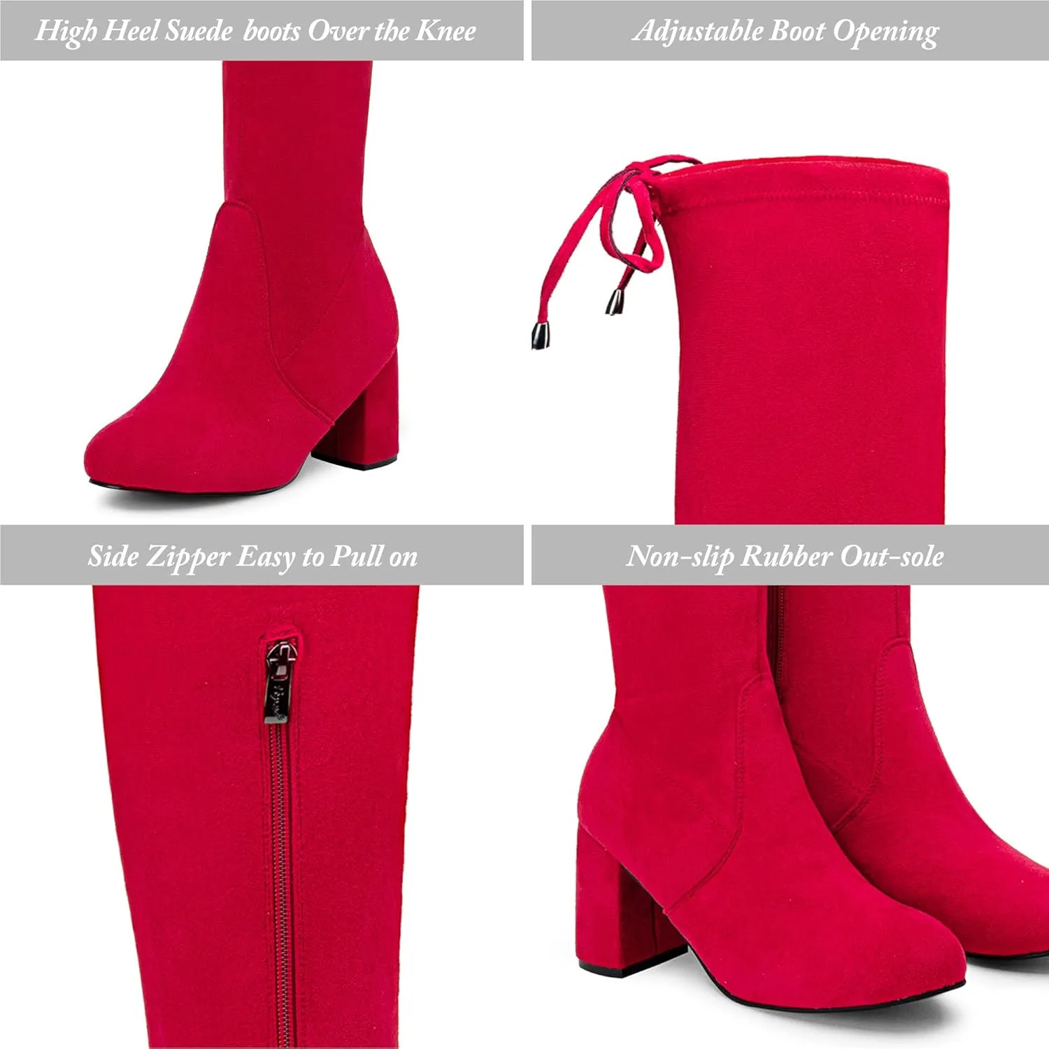 Vepose Women's Over The Knee High Boots Suede Thigh High Boot 3 Inch Chunky Heels Zipper Adjustable Opening Shoes