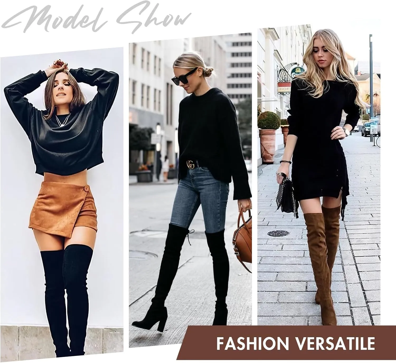 Vepose Women's Over The Knee High Boots Suede Thigh High Boot 3 Inch Chunky Heels Zipper Adjustable Opening Shoes
