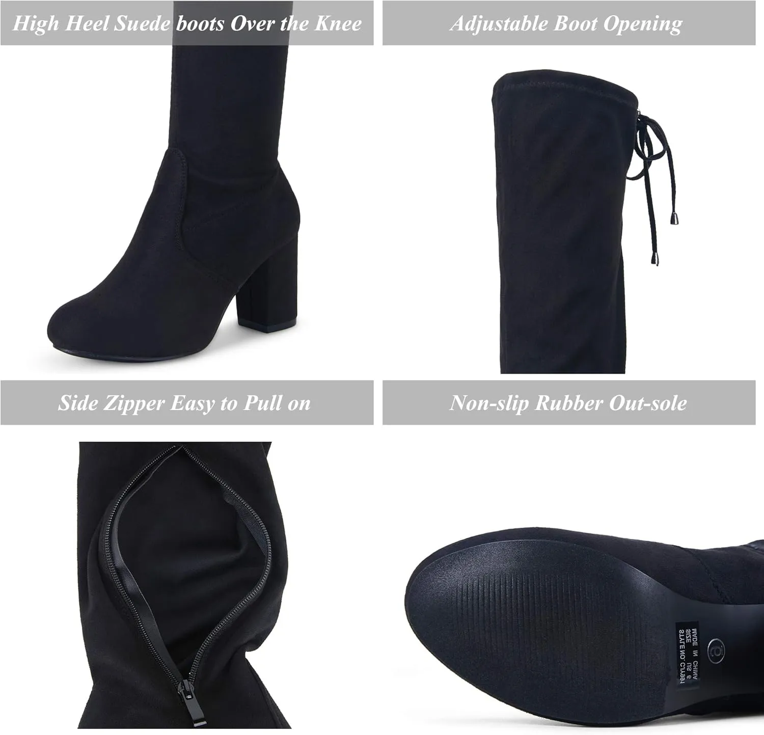 Vepose Women's Over The Knee High Boots Suede Thigh High Boot 3 Inch Chunky Heels Zipper Adjustable Opening Shoes