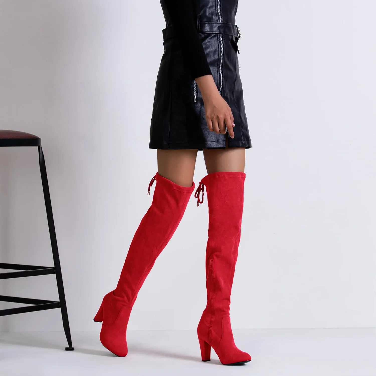 Vepose Women’s Thigh High Over The Knee Boots Suede Fashion Long 3.5 Inch Heel Boots with Zipper
