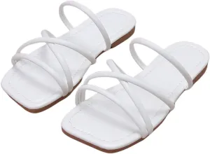 Verdusa Girl's Strappy Slides Slippers Y2k Criss Cross Open Toe Slip on Leather Sandals
